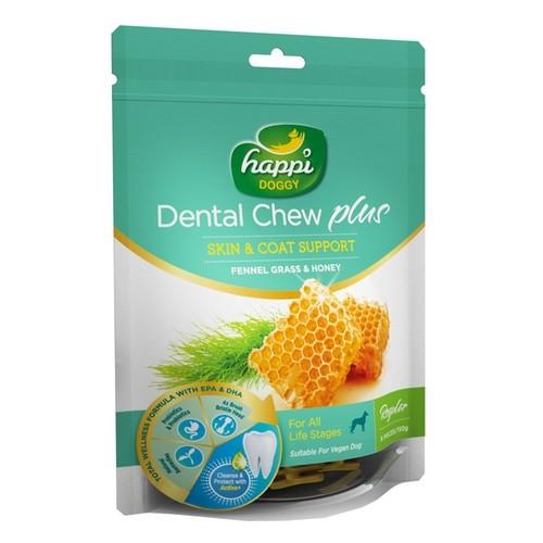 Happi Doggy Dental Chew Plus Skin & Coat Support Fennel Grass & Honey Dog Treats