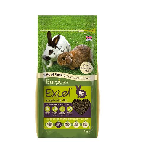 Burgess Excel Adult Rabbit Nuggets with Mint, Dry Rabbit Food, 2 kg