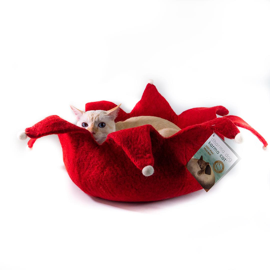 Dharma Dog Karma Cat Petal Basket Holiday Red For Cats & Small Dogs
