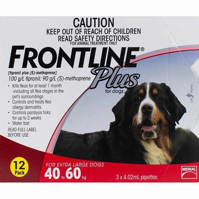 Frontline Plus for Dogs 88-132lbs (40-60kg) - 12 Pipettes