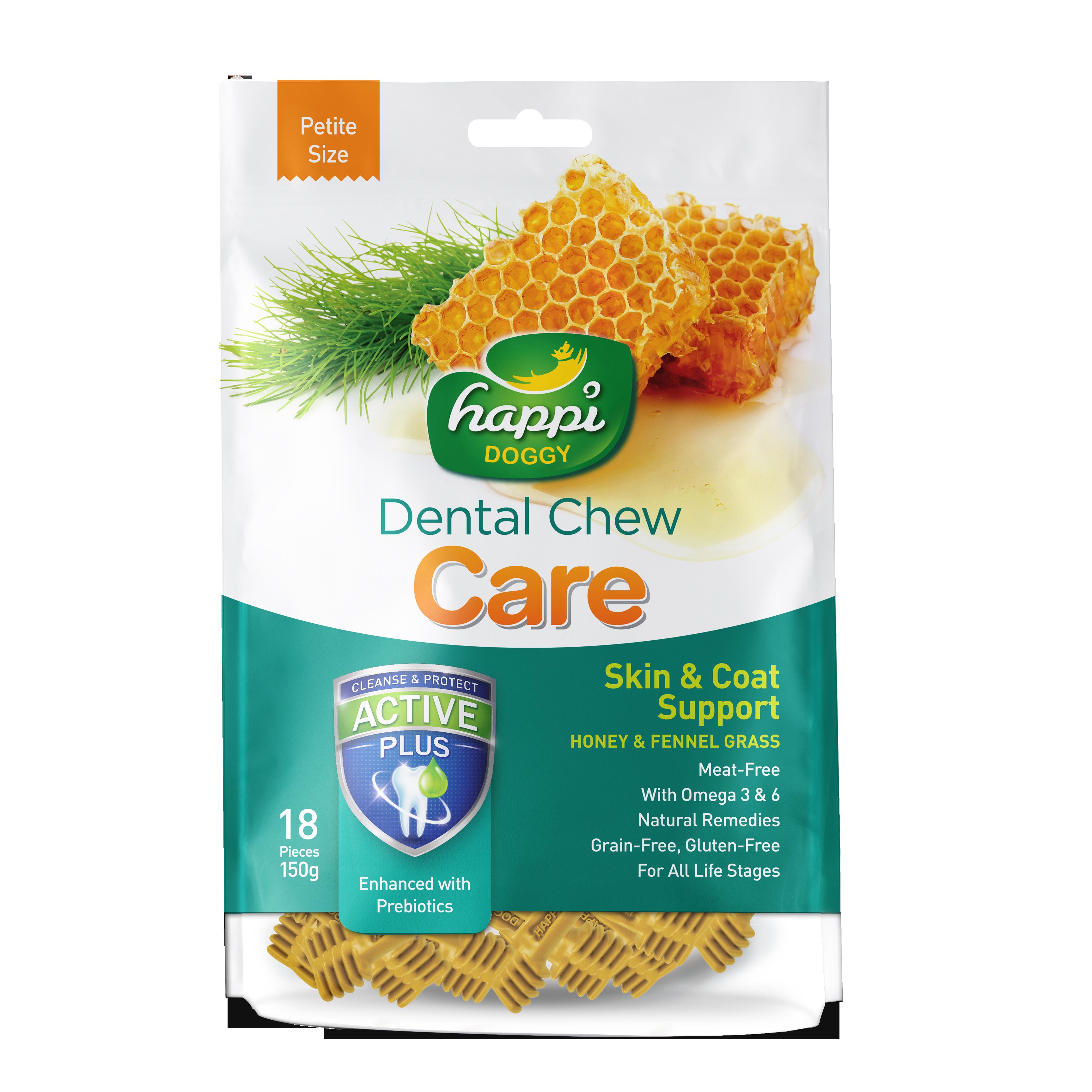 Happi Doggy Dental Chew Care Skin & Coat Support Fennel Grass & Honey Dog Treats