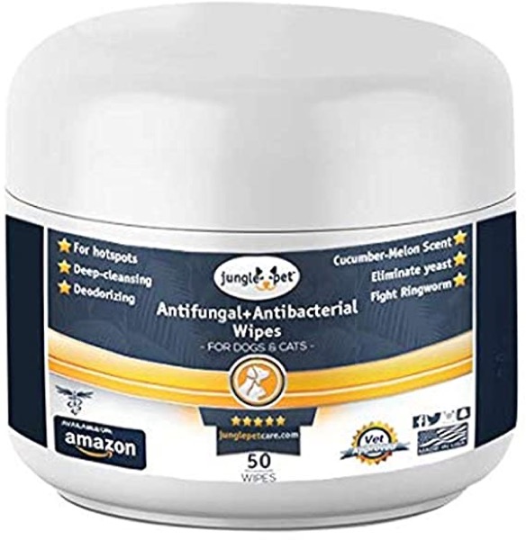 Antifungal + Antibacterial Medicated Wipes for Dogs & Cats - with Ketoconazole & Chlorhexidine - for Hot Spots, Ring Worm, Itch & Irritation