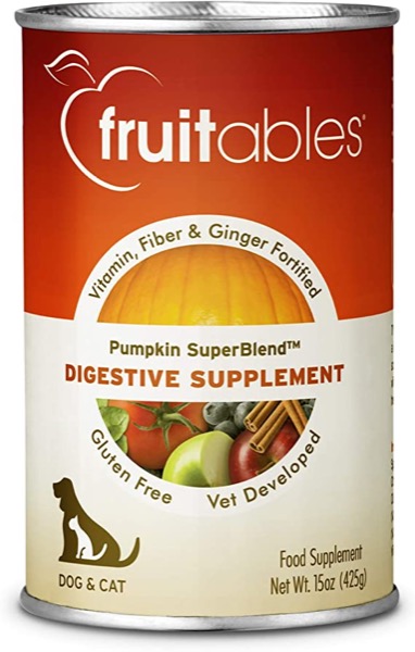 Fruitables Pumpkin Dog Digestive Supplement, with Vitamin, Fiber and Ginger Fortified, 15-Ounce Can