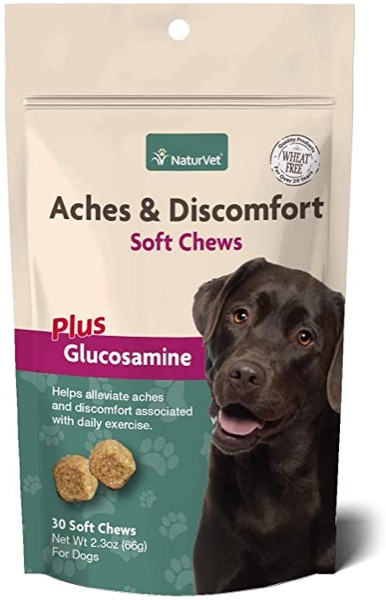 NaturVet  Aches & Discomfort For Dogs  Helps Alleviate Aches & Discomforts  Contains Glucosamine, Boswelia, & White Willow Bark  30 Soft Chews