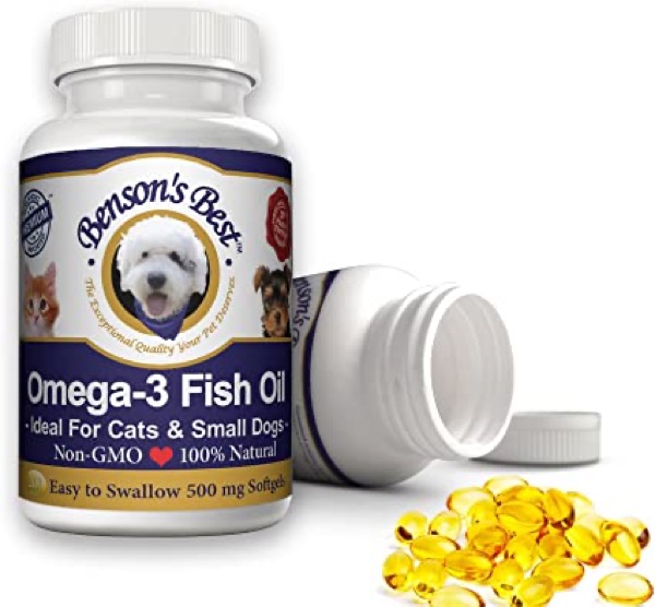 Benson's Best Omega-3 Fish Oil for Dogs (1000 mg) or Cats & Small Dogs (500 mg) - Provides 43% More Omega-3 Fatty Acids Than Salmon Oil! 100% Pure, Non-GMO, Natural Pet Food Supplement