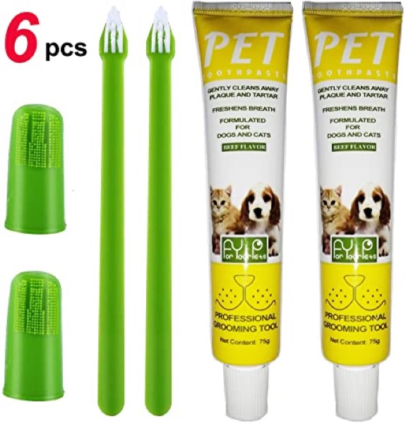 Puppycute 2 Pack Pet Toothbrush and Toothpaste for Dogs & Cats, Best Soft Silicone Pet Finger Toothbrush for Small Dogs Puppy Doggy, Dog Toothpaste Beef Flavor