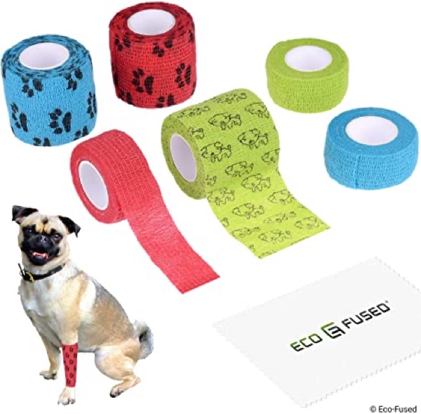 Eco-Fused Self Adhering Bandage - Injury Wrap Tape for Pets (Dogs Cats Horses) - Pack of 6 - Supports Muscles and Joints - Does not Stick to Hair  Elastic Water Repellent Breathable - Relieves Stress
