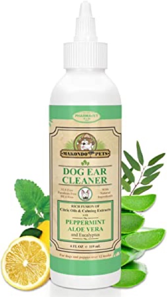 Dog Ear Cleaner. All Natural Ear Wax Remover Solution for Dogs, Puppies and Cats. Otic Wash Drops with Peppermint Aroma. Aide in Pet Ears Mite and Infection Treatment. Excel Ear Wax Cleaner Wipes.