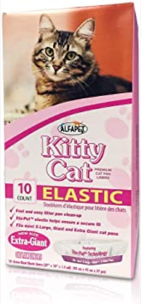 Alfapet Kitty Cat Pan Disposable, Elastic Liners- 10-Pack-for Large, X-Large, Giant, Extra-Giant Size Litter Boxes- with Sta-Put Technology for Firm, Easy Fit- Quick + Clever Waste Cleaners