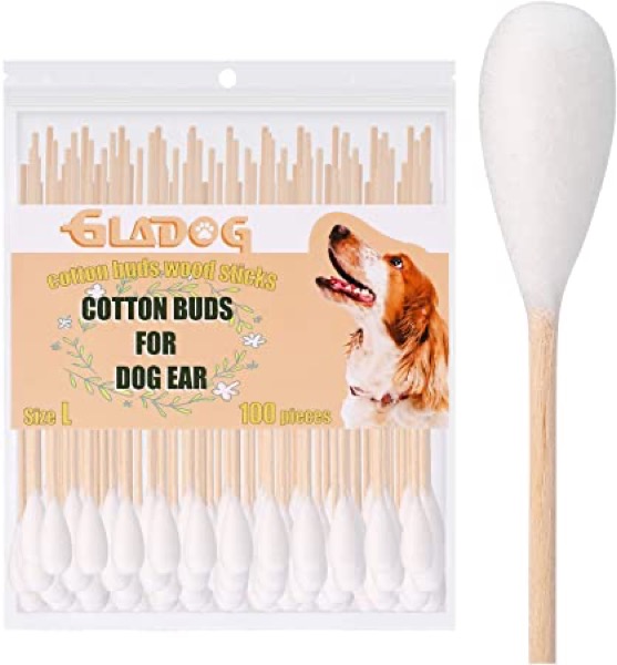 GLADOG 6 Inch Professional Large Cotton Buds for Dogs, Specially Designed Dog Cotton Buds with Wood Handle, Large Means Safe