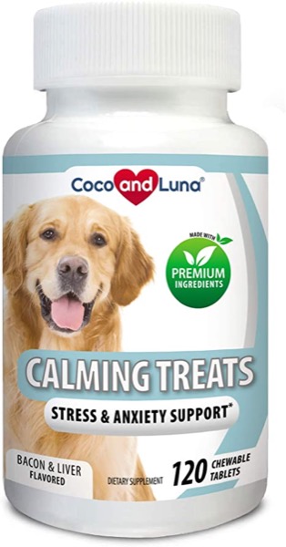 Coco and Luna Calming Treats for Dogs - Helps with Dog Anxiety, Separation, Barking, Stress Relief - Supports Calm & Relaxed Behavior -120 Natural Chew-able Tablets
