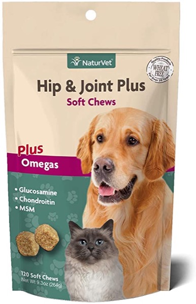 NaturVet  Hip & Joint Plus  120 Soft Chews  Supports Healthy Hip & Joint Function  Enhanced With Glucosamine, Chondroitin, MSM & Omegas  For Dogs & Cats