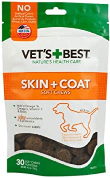 Vet's Best Skin & Coat Soft Chew Dog Supplements | Formulated with Vitamin E & Biotin To Maintain Dogs Healthy Skin & Coat | 30 Day Supply