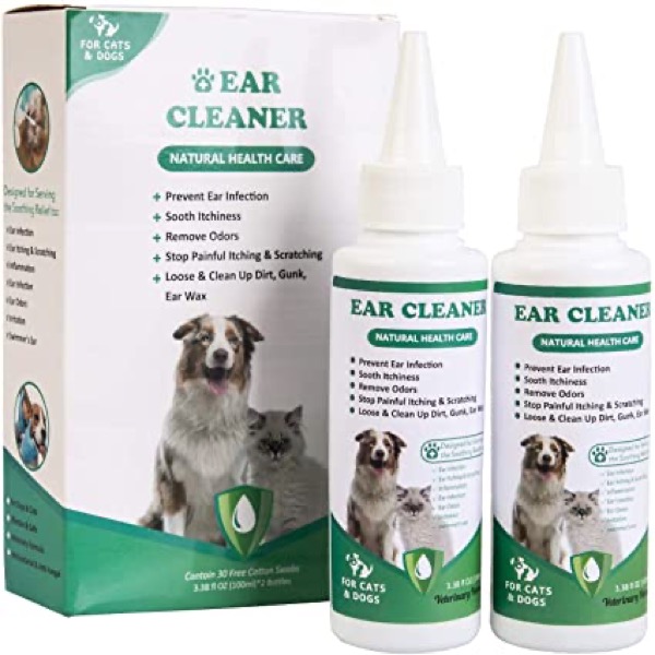 QUTOP 2 Pack Dog Ear Cleaner for Dogs & Cats, Ear Infection Treatment, Ear Care Stop Mites and Odors for Pets, Reducing & Controlling Irritation, Itching, Redness & Inflammation