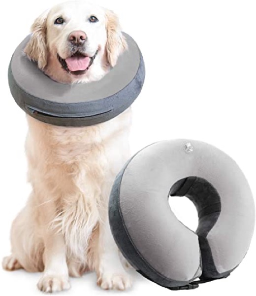 GoodBoy Comfortable Recovery E-Collar for Dogs and Cats  Soft Inflatable Donut Collar Designed for Protecting Small Medium or Large Pets Post Surgery or Wounds