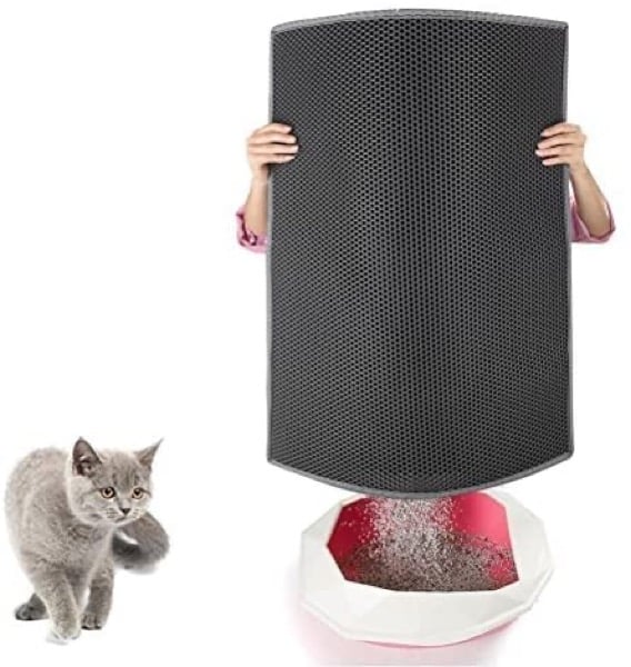 Cat Litter Mat Litter Boxes Trapper Mat of Large Size 24 inches X15 inches, Honeycomb Double-Layer Waterproof Urine Proof Material, Easy Clean Washable and Floor Carpet Protection (Light Grey)