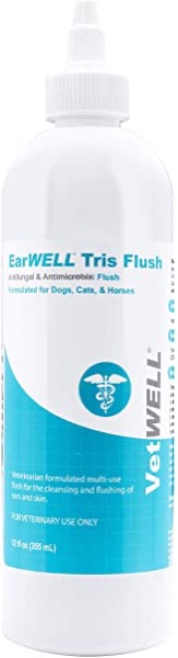 VetWELL Dog Ear Cleaner Solution & Infection Treatment for Dogs & Cats, Anti-Fungal Tris Otic Cleanser Drops Eliminates Yeast, Odor Helps Relieve Infections Due to Yeast, Mites & Bacteria - 12oz