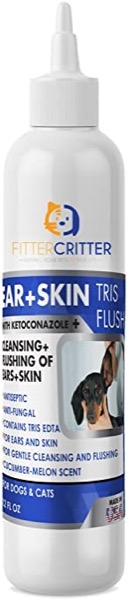 Fitter Critter Dog Ear Mite Treatment - Antiseptic Ear Cleaner Medication Keto-C Tris Flush - Effective Against Mites Ringworm Pyoderma Yeast - Antifungal & Antibacterial - Eliminates Odor