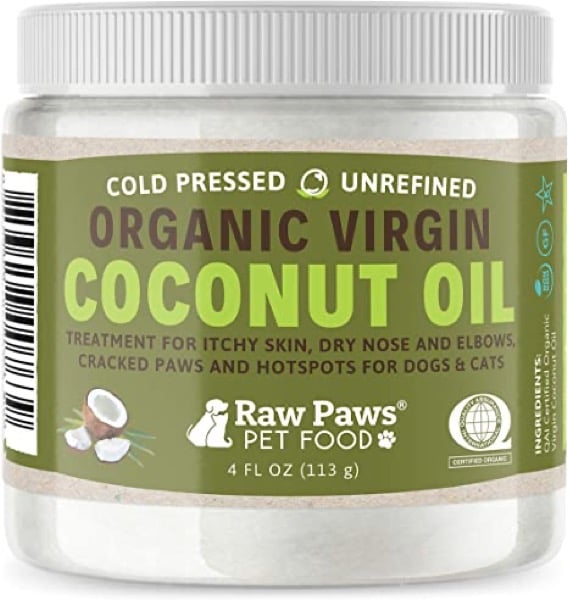 Raw Paws Organic Coconut Oil for Dogs & Cats - Treatment for Itchy Skin, Dry Nose, Paws, Elbows, Hot Spot Lotion for Dogs, Natural Hairball Remedy for Dogs & Cats, Flea Tick Prevention for Dogs