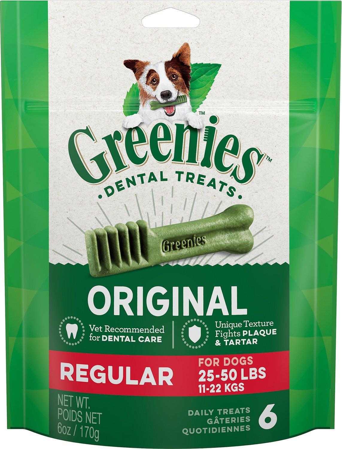 Greenies Original Regular Dental Dog Treats 25-50 lbs 6 Count