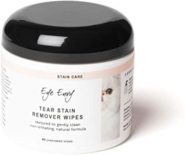 Eye Envy Tear Stain Wipes for Cats | Textured to Gently Clean, Treats The Cause of Staining | 100% Natural Formula | Recommended by Persian & Exotic Breeders, Vets, Groomers | 60 Ct
