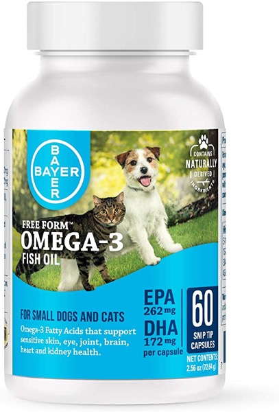 Free Form Snip Tips Gel Capsules, Omega-3 Fish Oil, Fatty Acids for Cardiovascular, Joint, Cognitive, Kidney, Ocular Health, Dogs with High Levels of EPA and DHA