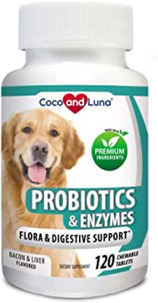 Probiotics for Dogs  Digestive Enzymes, Diarrhea Treatment for Dogs, Promotes Healthy Stomach and Digestion  Relieves Constipation and Gas - 120 Chew-able Tablets