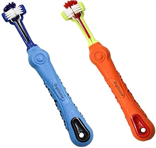 PERTTY 2 Pcs Three Sided Pet Toothbrush Dog Brush Addition Bad Breath Tartar Teeth Care Dog Cat Cleaning Mouth
