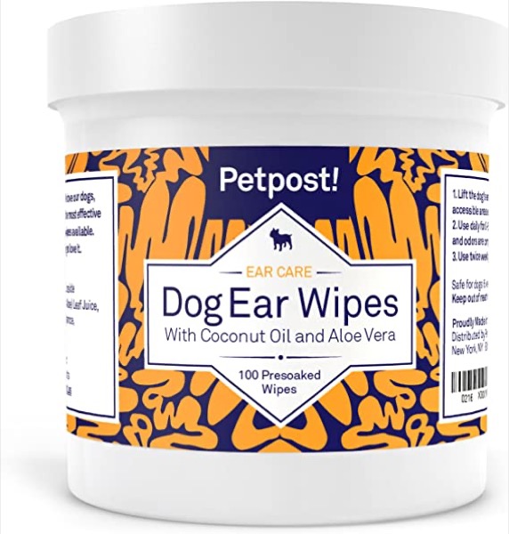 Petpost | Pet Ear Cleaner Wipes for Dogs and Cats - 100 Ultra Soft Cotton Pads in Coconut Oil Solution - Treatment for Irritation - Dog & Cat Ear Mites & Pet Ear Infections
