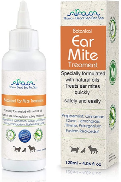 Arava Natural Ear Mite Treatment - for Dogs & Cats - Pet Ear Mites Infection Cleaner - Treat Inaccessible Areas & Prevent Infections - Healthy Safe Formula with Botanical Extracts & Dead Sea Minerals