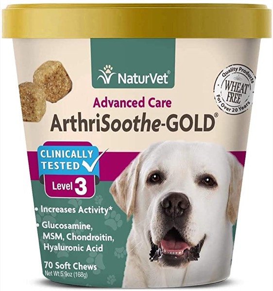NaturVet ArthriSoothe-Gold Level 3 Advanced Joint Care for Dogs  Soft Chew Dog Supplement with Glucosamine, MSM, Chondroitin & Hyaluronic Acid  Wheat-Free Pet Supplements