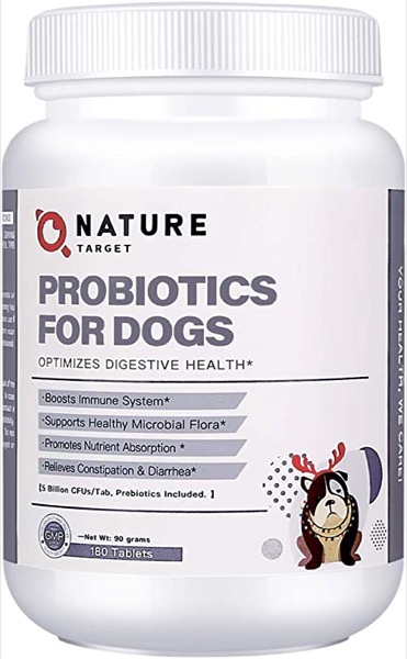 NATURE TARGET Probiotics for Dogs - Advanced Dog Probiotics and Digestive Enzymes with Prebiotics - Relieves Diarrhea, Constipation and Bad Breath, Improves Digestion, Boost Immune System