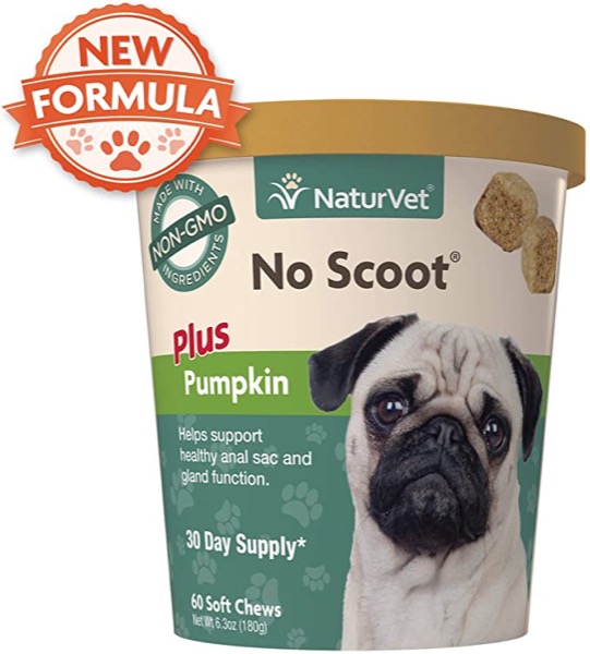 NaturVet - No Scoot for Dogs - 60 Soft Chews - Plus Pumpkin - Supports Healthy Anal Gland & Bowel Function - Enhanced with Beet Pulp & Psyllium Husk