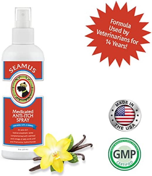 Seamus Medicated Anti Itch Spray for Dogs, Cats and Horses Veterinarian Formula Itch Relief for Dermatitis, Dry Skin, Allergies, Minor Cuts with PRAMOXINE, OMEGA-6 FATTY ACIDS AND COLLOIDAL OATMEAL