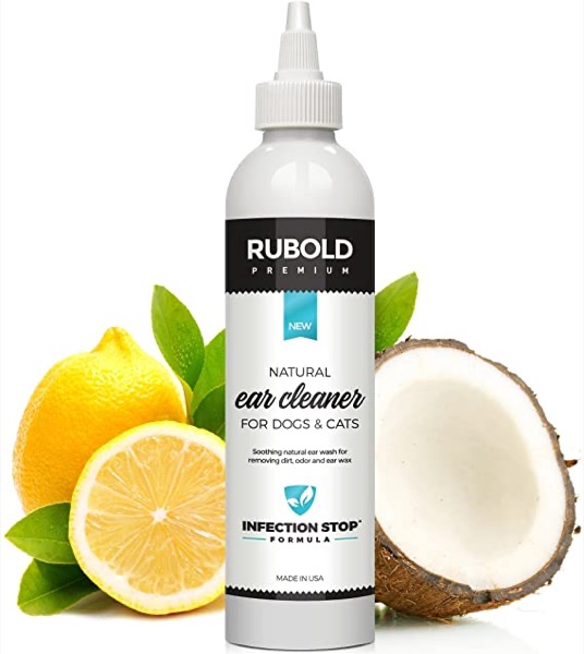 RUBOLD Natural Ear Cleaner for Dogs - Soothing and Organic Dog Ear Infection Treatment - Also Best Daily Ear Wash Solution for Every Cat Puppy and Pet