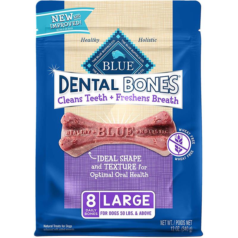 Blue Buffalo Dental Bones Natural Rawhide-Free Large Dental Dog Treats 8 Count