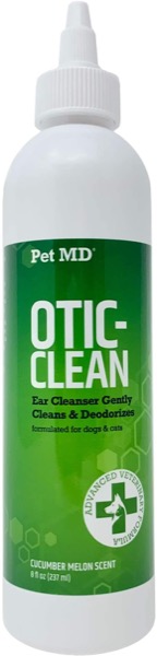 Pet MD Otic Clean Dog Ear Cleaner for Cats and Dogs - Effective Against Infections Caused by Mites, Yeast, Itching and Controls Odor - 8 oz (Cucumber Melon)