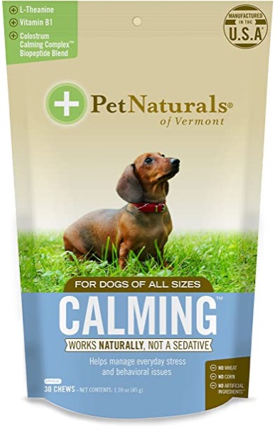 Pet Naturals of Vermont - Calming for Dogs, Natural Behavior Support for Stress Inducing Events, 30 Bite-Sized Chews Includes Naturally Sourced Anxiety Calming Ingredients
