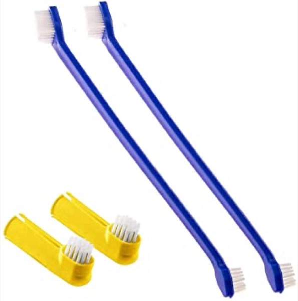 SunGrow Dog Toothbrush Set, 2 Dual-Headed Brush for Better Dental Care, 2 Finger Brushes, Vet and Pet Groomer Recommended, Freshens Dog's Breath, Use with Dog Toothpaste, 4-Pack