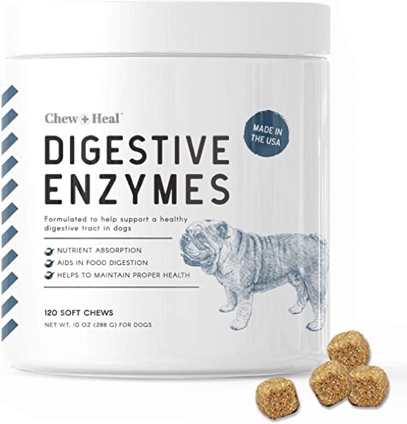 Chew + Heal Digestive Enzymes with Probiotics for Dogs - 120 Soft Chews - Supports Healthy Digestive Tract, Helps Nutrient Absorption, Food Digestion, and Health Maintenance