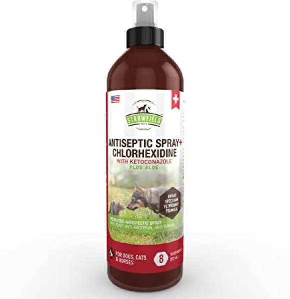 Chlorhexidine Spray for Dogs, Cats - Ketoconazole, Aloe - 8 oz - Cat, Dog Hot Spot Treatment, Mange, Ringworm, Yeast Infection, Itching Skin Relief, Allergy Itch, Acne, Antibacterial Antifungal, USA