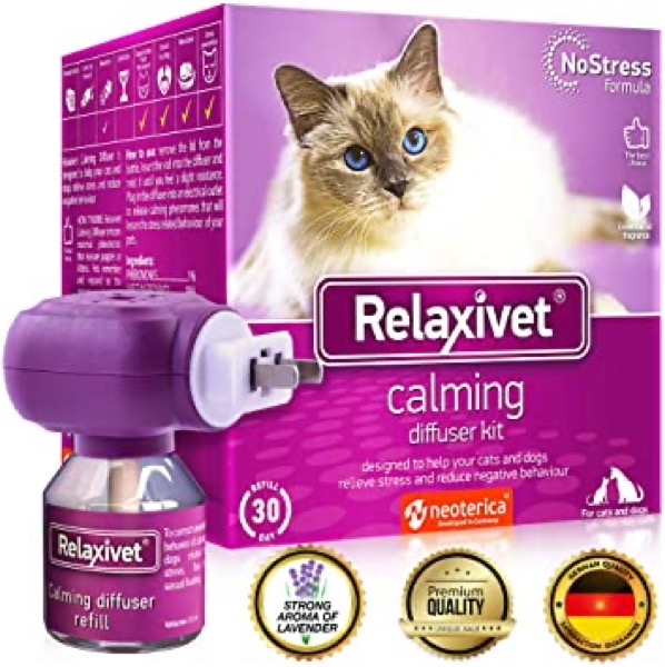 Relaxivet Cat Calming Pheromone Diffuser Kit - Improved No-Stress Formula - Anti-Anxiety Calm Treatment #1 for Cats and Dogs with a Long-Lasting Relax Effect (Diffuser + Refill)