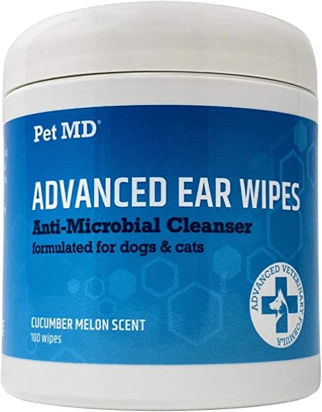 Pet MD Cat and Dog Ear Cleaner Wipes - Advanced Otic Veterinary Ear Cleaner Formula - Dog Ear Infection Treatment Eliminates Yeast and Infections - 100 Alcohol Free Ear Wipes with Soothing Aloe Vera