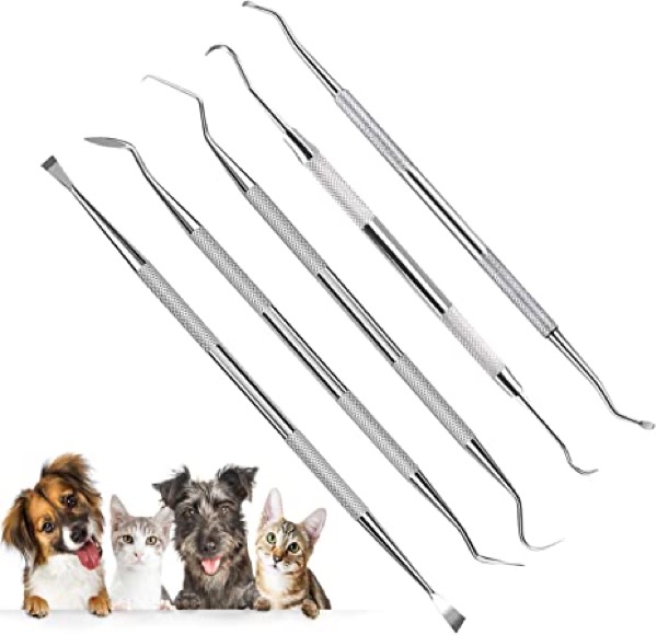 Kelaien 5PCS Dog Dental Tooth Scaler and DogTartarRemover - Stainless Steel Double Headed Dog Tooth Scraper for Pet,Dog Teeth Cleaning Tools for Dog,Cat etc