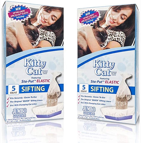 Alfapet Kitty Cat Pan Disposable, Elastic Sifting Liners- 5-Pack + 1 Solid Transfer Liner -For Large, X-Large, Giant, Extra-Giant Size Litter Boxes- With Easy Fit Sta-Put Technology - Pack of 2