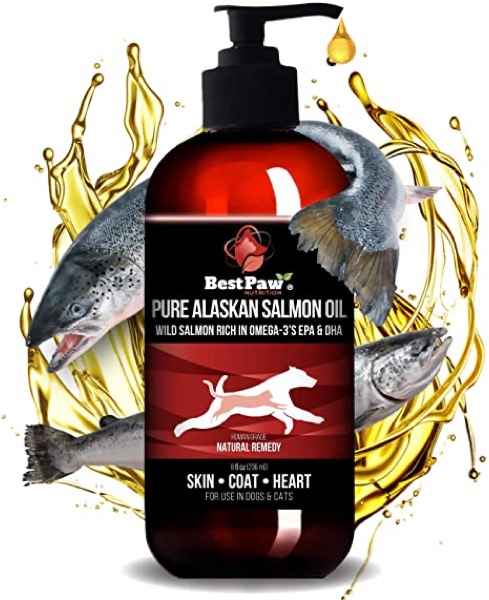 Best Paw Nutrition Pure Alaskan Salmon Oil for Dogs, Cats & Ferrets - Liquid Supplement for Joint Pain Relief - Soft Skin & Shiny Coat - Omega 3 Fish Oil Pets Love - 8oz