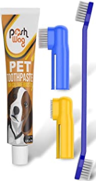 Ortz Dog Toothpaste and Toothbrush Set [REMOVES Food Debris] Double Sided with Long Curved Handle [Super Easy Cleaning] (Dog Toothbrush with Toothpaste Set)