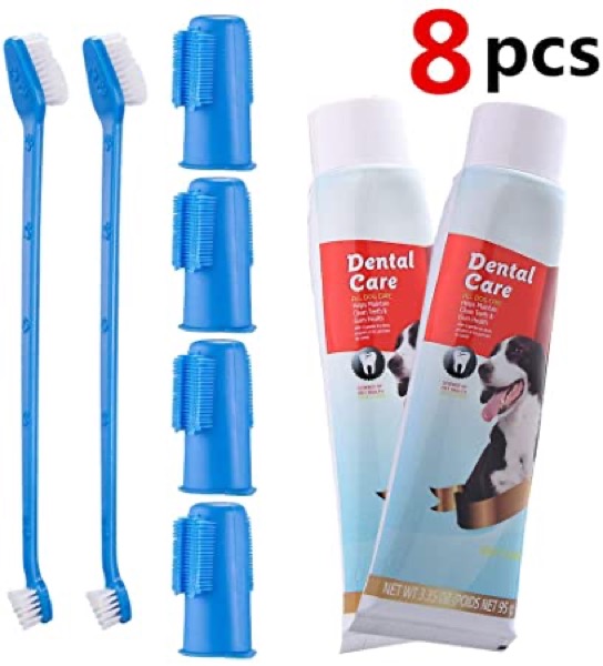 CooZero Dog Dental Care Kit, 2 Pack Dog Toothpaste and Dog Toothbrush Set Pet Soft Toothbrush Dog Finger Toothbrushes Pet Toothbrush for Cats and Dogs - Small to Large Dogs