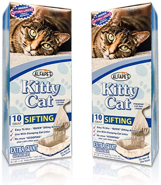 Alfapet Kitty Cat Pan Disposable, Sifting Liners- 10-Pack + 1 Transfer Liner-for Large, X-Large, Giant, Extra-Giant Size Litter Boxes-Included Rubber Band for Firm, Easy Fit - Pack of 2
