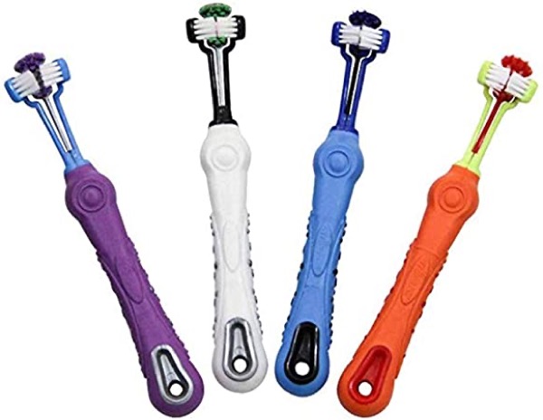Orgrimmar 4Pcs 3-Sided Pet Toothbrush Dog Toothbrush Removing Bad Breath Tartar Cleaning Mouth Pet Dental Care Cat Cleaning Mouth